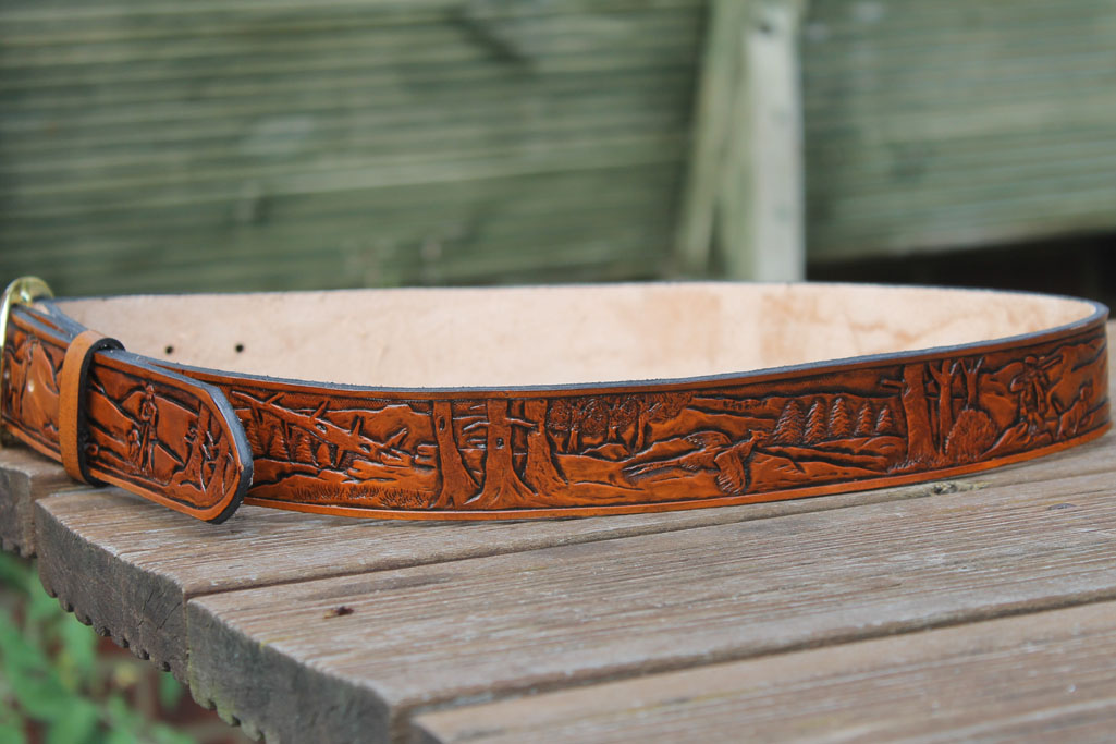 Hand Carved Leather belt - Country and hunting - Leatherwork by Brian