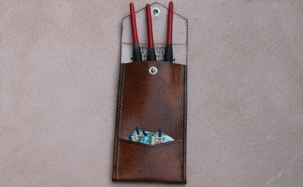 Leather Darts Case Antique tan Leatherwork by Brian Kerrigan